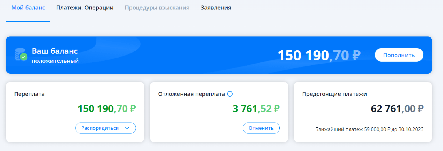 Предстоящие платежи сальдо ЕНС