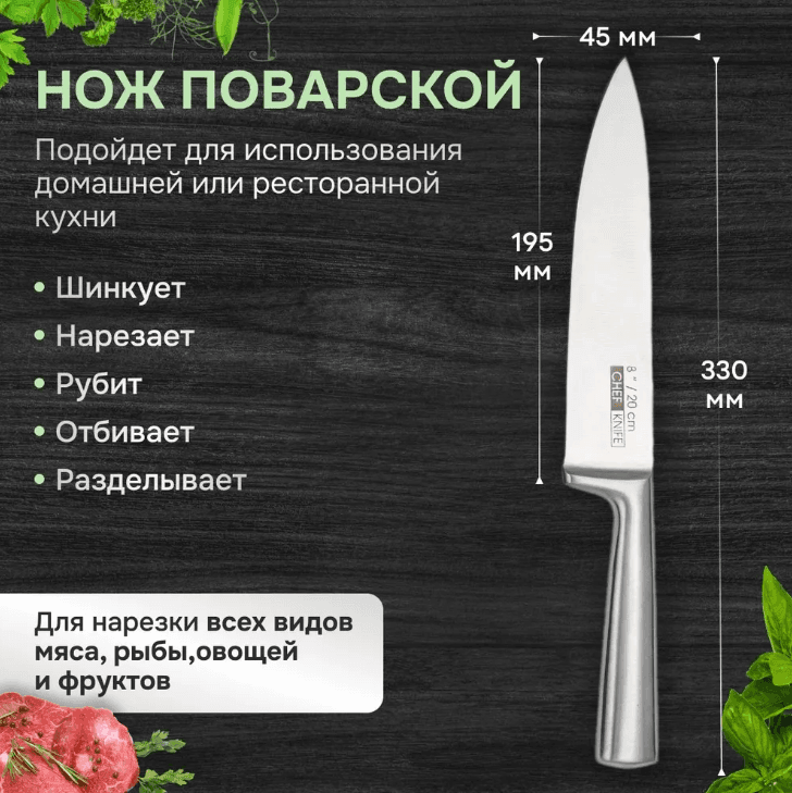 Характеристики каждого ножа из наборов на следующих слайдах