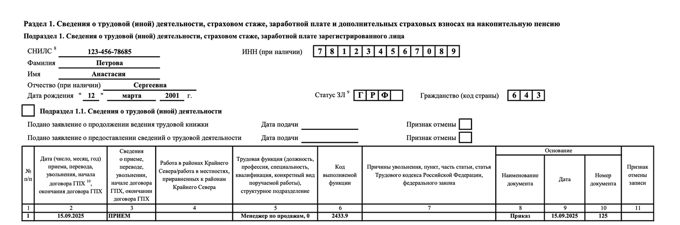 Пример сведений о трудовой деятельности при трудоустройстве