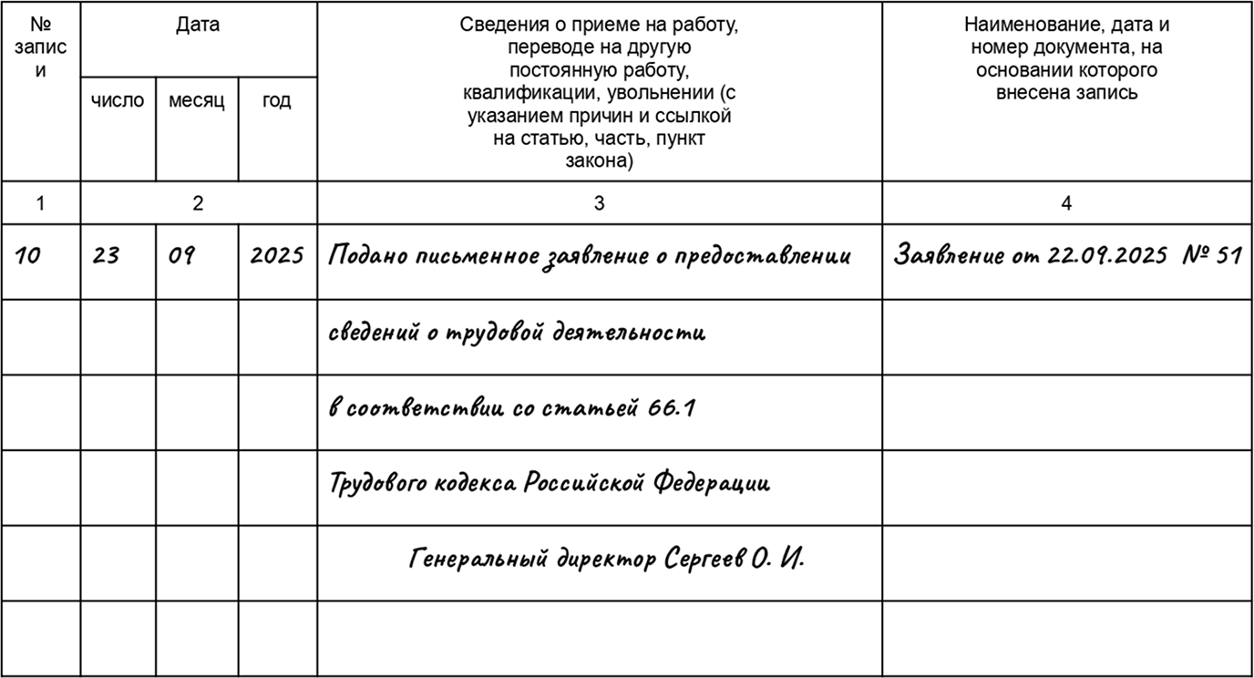Запись в трудовой книжке при переходе на ЭТК