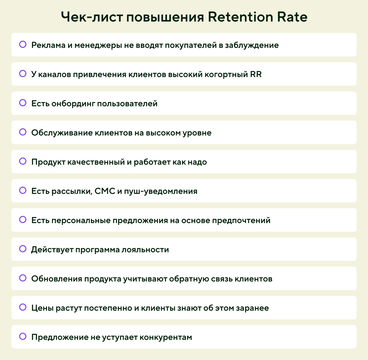 Как увеличить Retention Rate: чек-лист