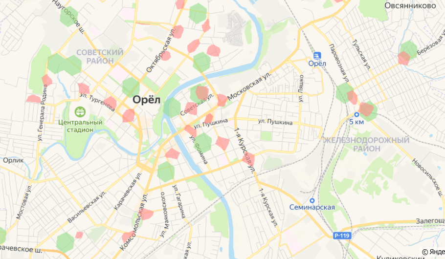 Локации для запуска новых ПВЗ Яндекс Маркета в Орле