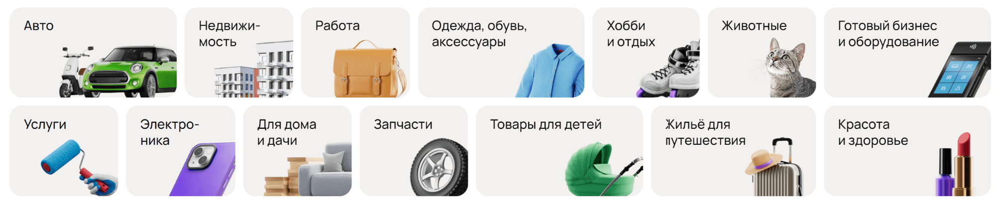 Категории товаров на Авито