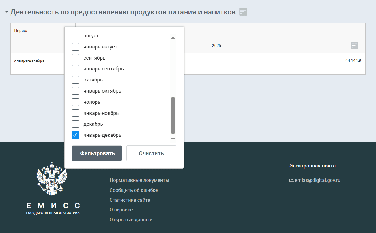 Выбор периода на сайте федеральной статистики