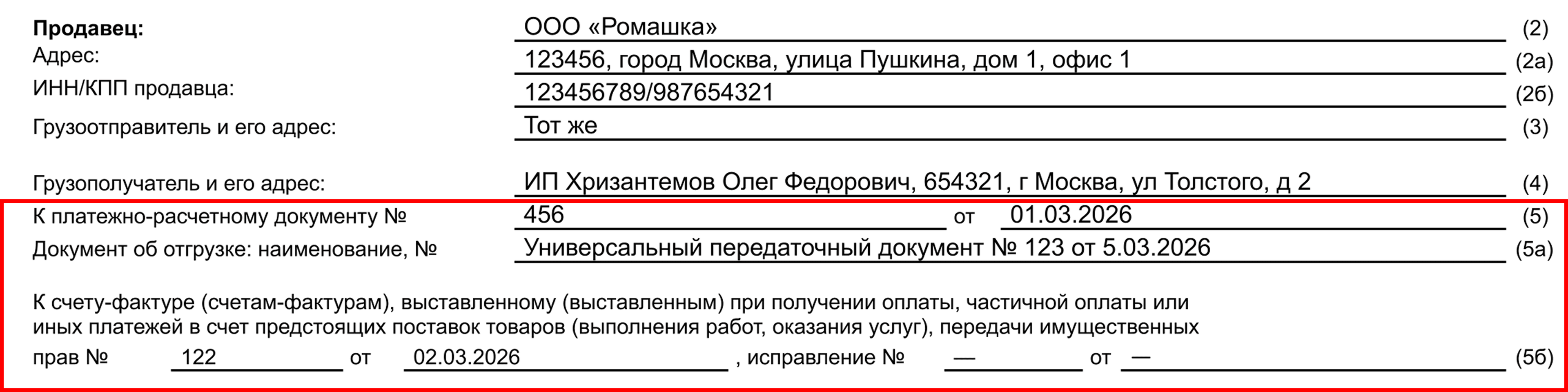 Документы об оплате, отгрузке или оказании услуги