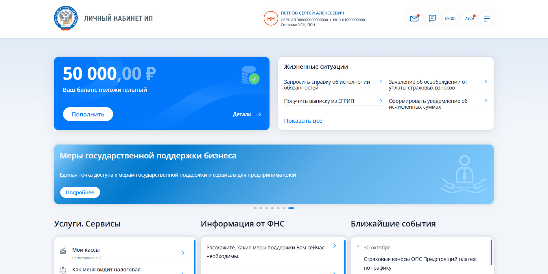 Остаток ЕНС в личном кабинете ИП