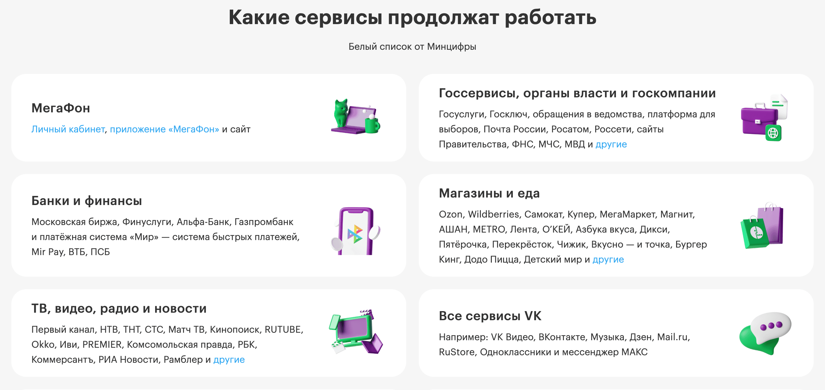 Что входит в белые списки Мегафона
