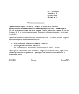 Образец объяснительной по поводу бухгалтерской ошибки