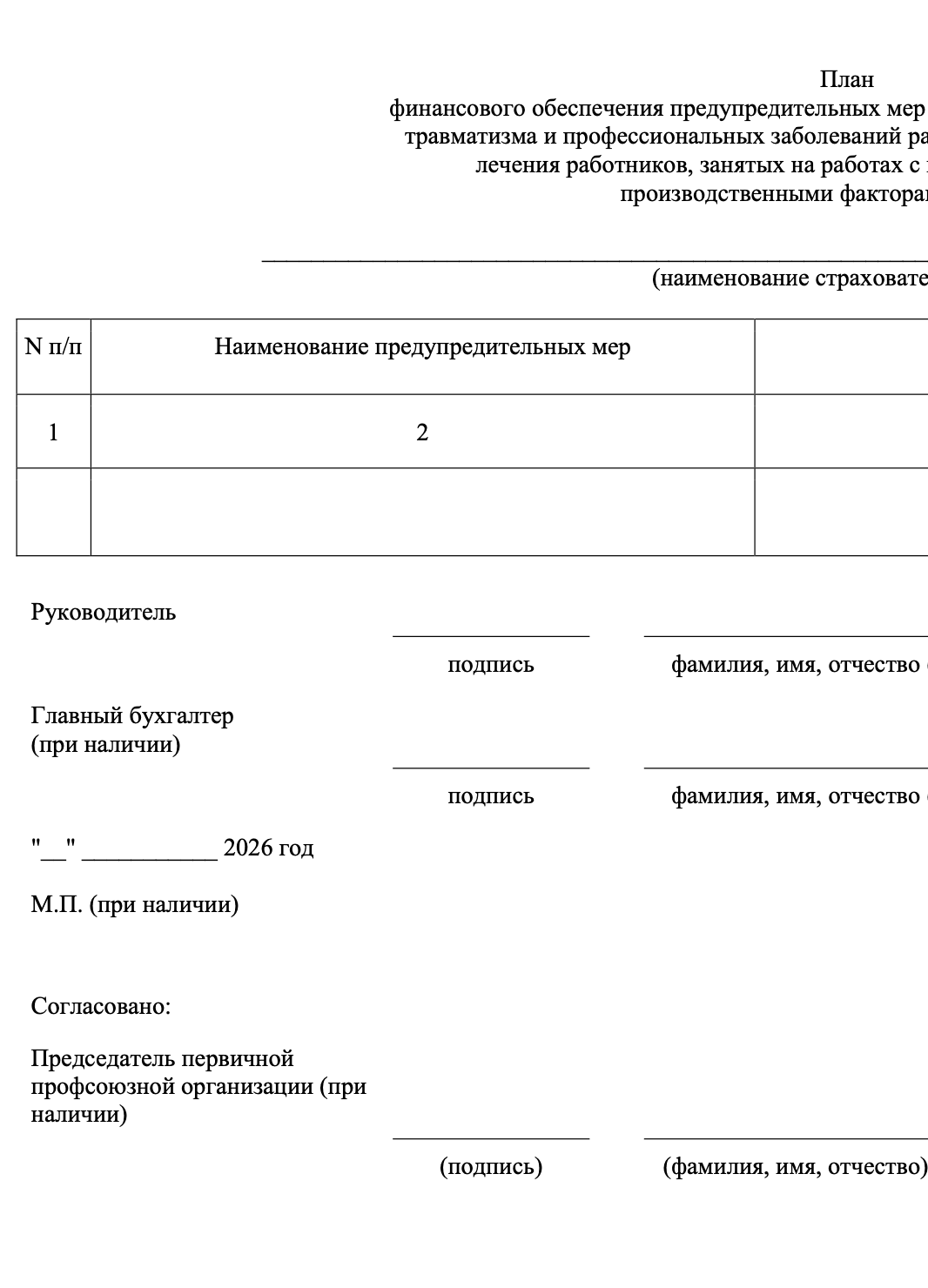 Бланк плана финансирования предупредительных мер образец